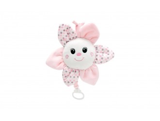 Jucarie muzicala pentru patut si carucior Unikatoy Baby Friends Floare Roz, 28 cm, cu snur de tras
