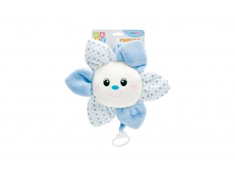 Jucarie muzicala pentru patut si carucior Unikatoy Baby Friends Floare Albastra, 28 cm, cu snur de tras