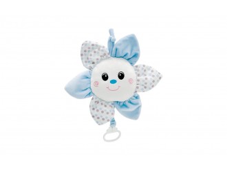 Jucarie muzicala pentru patut si carucior Unikatoy Baby Friends Floare Albastra, 28 cm, cu snur de tras