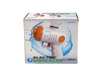 Pistol electric cu apa pentru copii, reincarcabil USB, rezervor 200 ml, jet 5-8 m, 16 cm, Alb/Portocaliu