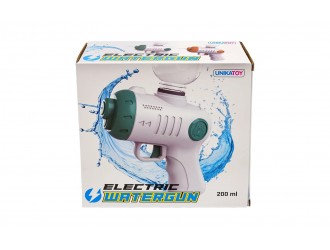 Pistol electric cu apa pentru copii, reincarcabil USB, rezervor 200 ml, jet 5-8 m, 16 cm, Alb/Verde