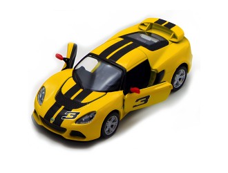 Macheta auto metalica Lotus Exige S Kinsmart KT5361WF, scara 1:32, cu usi care se deschid, Galben