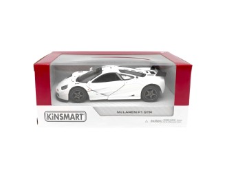 Macheta auto metalica 1995 McLaren F1 GTR Kinsmart KT5411W, scara 1:34, cu usi care se deschid, Alb