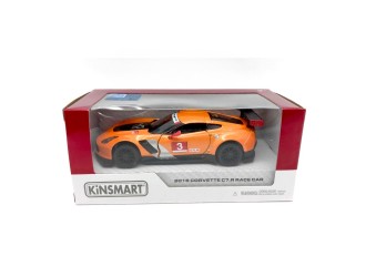 Macheta auto metalica Chevrolet Corvette C7.R 2016 Kinsmart KT5397W 1:36, cu usi care se deschid, Portocaliu