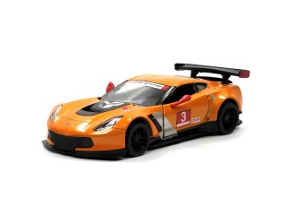 Macheta auto metalica Chevrolet Corvette C7.R 2016 Kinsmart KT5397W 1:36, cu usi care se deschid, Portocaliu
