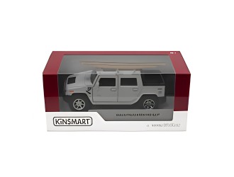 Macheta auto metalica 2005 Hummer H2 SUT cu placa de surf Kinsmart KT5097WS1, scara 1:40, cu usi care se deschid, Alb