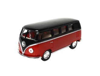 Macheta auto metalica 1962 Volkswagen Classical Bus (Black Top) Kinsmart KT5376W, scara 1:32, cu usi care se deschid, Rosu