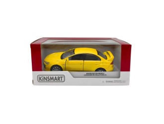 Macheta auto metalica 2008 Mitsubishi Lancer Evolution X Kinsmart KT5329W, scara 1:36, cu usi care se deschid, Galben