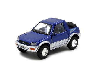 Macheta auto metalica Toyota RAV4 Cabrio Kinsmart KT5011W, scara 1:32, cu usi care se deschid, Albastru
