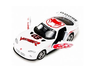 Macheta auto metalica Dodge Viper GTSR Kinsmart KT5039, scara 1:36, cu usi care se deschid, Alb