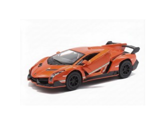 Macheta auto metalica Lamborghini Veneno Kinsmart KT5367W, scara 1:36, cu usi care se deschid, Portocaliu