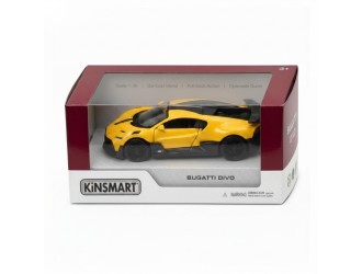 Macheta auto metalica Bugatti Divo Kinsmart KT5442W, scara 1:38, cu usi care se deschid, Galben