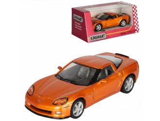 Macheta auto metalica Chevrolet Corvette Z06 Kinsmart KT5320W, scara 1:36, cu usi care se deschid, Portocaliu