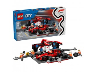 Set de constructie LEGO City 60443 Oprire la boxe F1 cu echipa si masina Ferrari, jucarie de construit