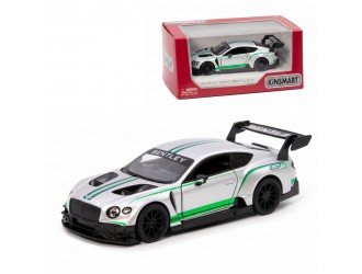 Macheta auto metalica Bentley Continental GT3 Kinsmart KT5417W, scara 1:38, cu usi care se deschid, Gri Deschis