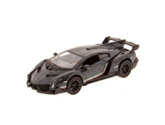 Macheta auto metalica Lamborghini Veneno Kinsmart KT5367W, scara 1:36, cu usi care se deschid, Gri inchis
