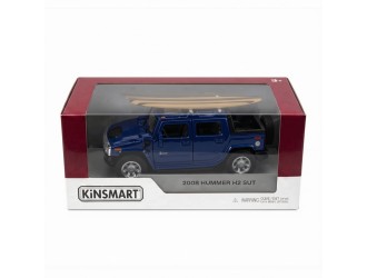 Macheta auto metalica 2005 Hummer H2 SUT cu placa de surf Kinsmart KT5097WS1, scara 1:40, cu usi care se deschid, Albastru