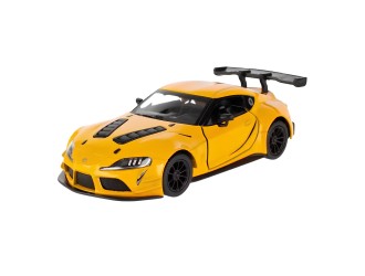 Macheta auto metalica Toyota GR Supra Racing Concept Kinsmart KT5421W, scara 1:36, cu usi care se deschid, Galben