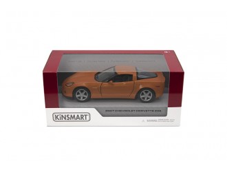 Macheta auto metalica Chevrolet Corvette Z06 Kinsmart KT5320W, scara 1:36, cu usi care se deschid, Portocaliu