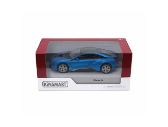 Macheta auto metalica BMW i8 Kinsmart KT5379W, scara 1:38, cu usi care se deschid, Albastru