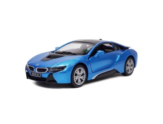 Macheta auto metalica BMW i8 Kinsmart KT5379W, scara 1:38, cu usi care se deschid, Albastru