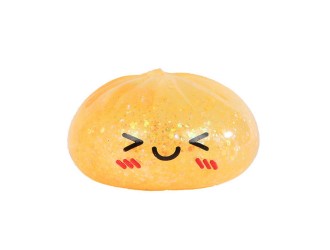 Jucarie antistres Kawaii Fidget Dumpling cu slime si sclipici, 5,8 cm, cosulet 6,5 cm, Portocaliu