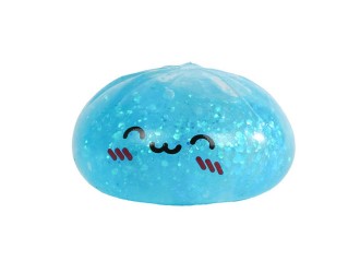Jucarie antistres Kawaii Fidget Dumpling cu slime si sclipici, 5,8 cm, cosulet 6,5 cm, Albastru