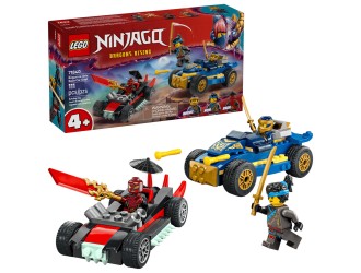 Set de constructie LEGO NINJAGO Dragons Rising Duel cu masini de curse intre Rogue si Drix 71840, 111 piese