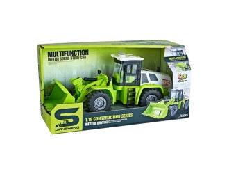 Tractor buldozer de jucarie verde JSTOYS JS129-2, 1:16, cu frictiune, lumini si sunete