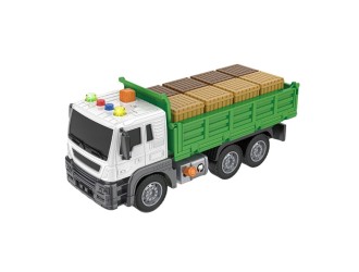 Camion de jucarie pentru transport lazi JSTOYS JS118A, 1:16, cu frictiune, buton de presiune, lumini si sunete