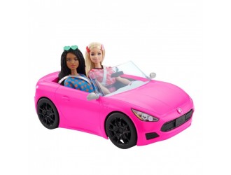 Masina cabrio Barbie Dream Car roz, 2 locuri pentru papusi.