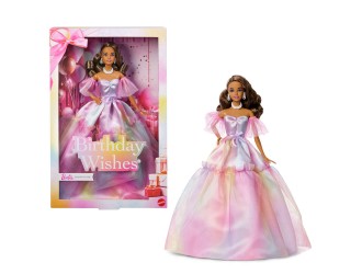 Papusa de colectie Barbie Signature Birthday Wishes, rochie pastel curcubeu,