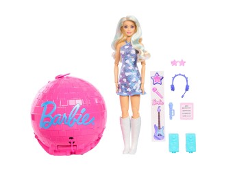 Papusa Barbie Team Barbie Roll & Reveal Pop Star, 8 surprize si accesorii