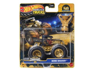 Masinuta Hot Wheels Monster Trucks Bigfoot 50th Anniversary cu trofeu, model aleator