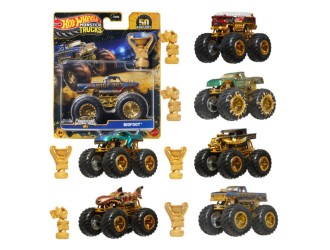 Masinuta Hot Wheels Monster Trucks Bigfoot 50th Anniversary cu trofeu, model aleator
