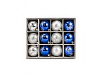 Set cu 12 globuri Silver & Blue, 6 cm