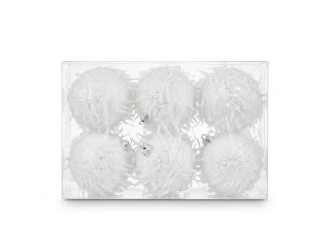 Set 6 globuri de Craciun albe 7 cm