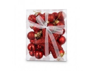 Set globuri de Craciun cu stea 30 bucati 3 cm, ornamente brad rosii, set decoratiuni brad de sarbatori