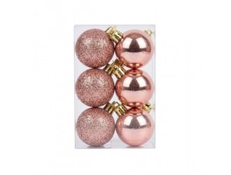 Set 12 globuri de Craciun 3 cm, ornamente brad roz pudrat
