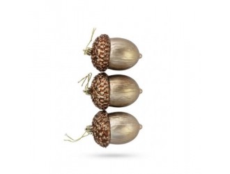 Set 3 ghinde decorative de Craciun auriu si bronz