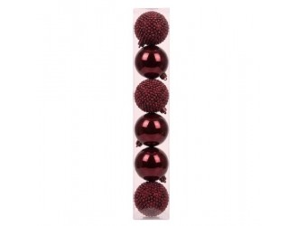 Set 6 globuri de Craciun, 8 cm, culoare rosu inchis
